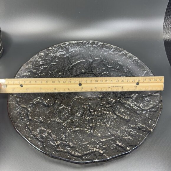 Vintage JSG Oceana Art Glass Metallic Black Texture Glass Dish Plate 11inch Wide - Picture 3 of 12